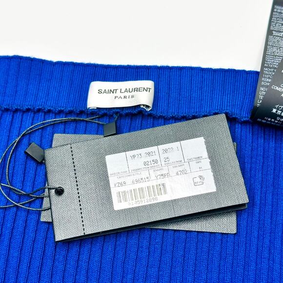 YSL Saint Laurent Size M Ribbed Knit Strapless Top Front Zip Blue NWT $690 - Picture 9 of 12